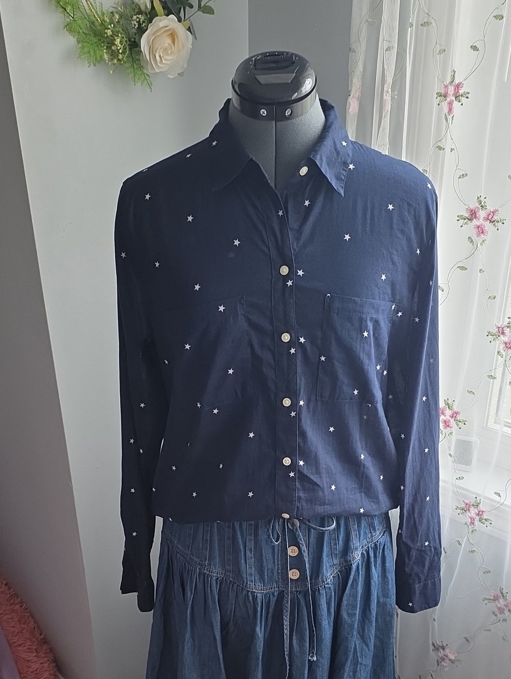 GAP Navy Button-Down Shirt with White Star Print